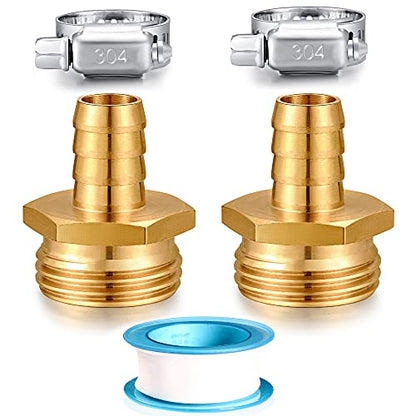 Solid Brass Garden Hose Repair kit Connector with Stainless Steel Clamps, Male Adapter/Female Garden Hose Swivel Fitting… (1/2" Barb x 3/4" Male -2 Sets) - size: 1/2" Barb x 3/4" Male -2 Sets