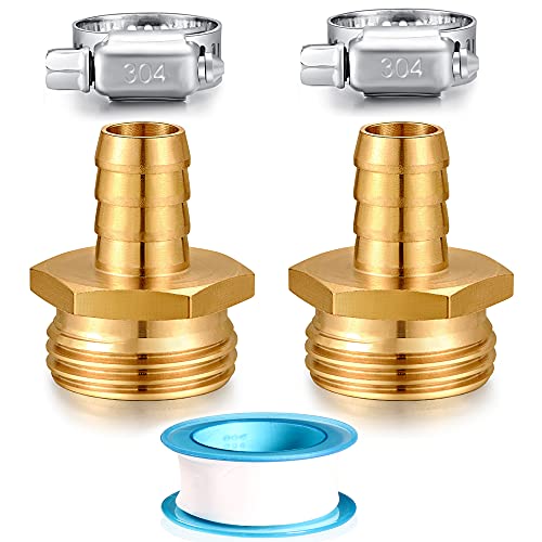 Solid Brass Garden Hose Repair kit Connector with Stainless Steel Clamps, Male Adapter/Female Garden Hose Swivel Fitting… (1/2" Barb x 3/4" Male -2 Sets) - size: 1/2" Barb x 3/4" Male -2 Sets