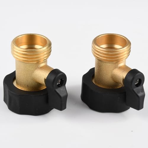 2 Pack Brass Garden Hose Shut Off Valve, 3/4" Male x 3/4" Female Short Hose Valve Adapter, Heavy Duty Water Shut Off for Outdoor Faucets, Sprinklers, RV, Camper, Hose Repair (Short Version)