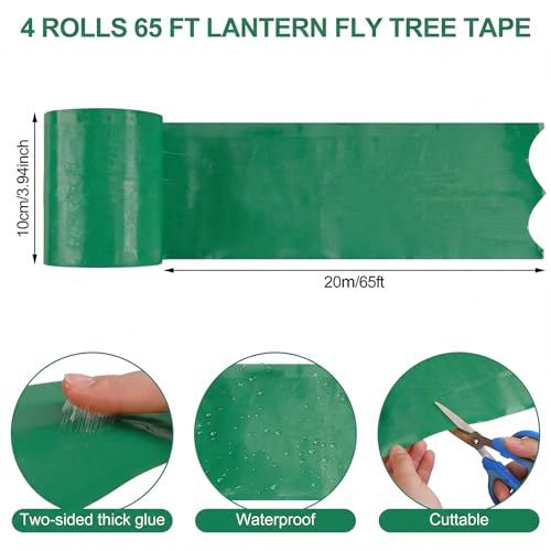 4 Rolls 260ft Lantern Fly Tree Tape Outdoor Adhesive Crawling Insect Trap Sticky Traps Sticky Barrier Protecting Trees Outdoor Indoor Fruit Tree Lawn Garden Control Aphids Ant Moth (Green) - color: Green