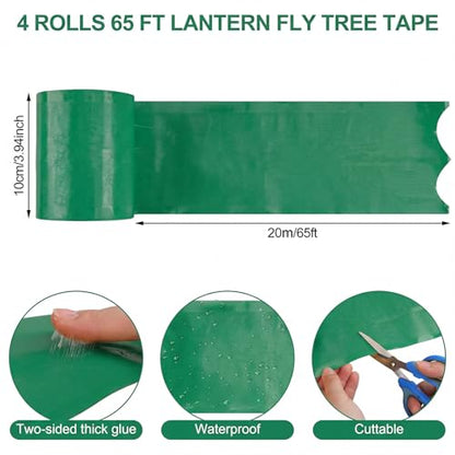 4 Rolls 260ft Lantern Fly Tree Tape Outdoor Adhesive Crawling Insect Trap Sticky Traps Sticky Barrier Protecting Trees Outdoor Indoor Fruit Tree Lawn Garden Control Aphids Ant Moth (Green) - color: Green