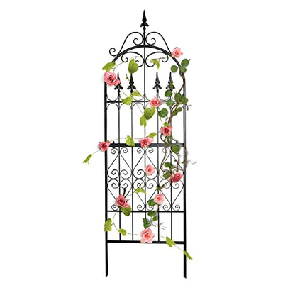 Garden Trellis for Climbing Plants, 70" H x 21.7" W Heavy Duty Metal Trellis, 6FT Rustproof Black Iron Vine Support Trellis with 9.2" Ground Stakes, Decorative Cupid Arrow Design Roses, Vines - size: 70 inch-1 pack