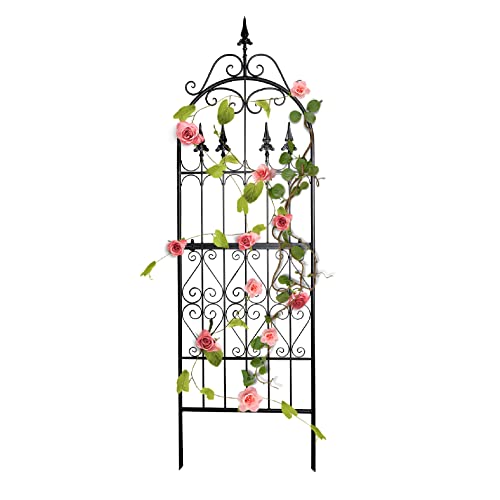 Garden Trellis for Climbing Plants, 70" H x 21.7" W Heavy Duty Metal Trellis, 6FT Rustproof Black Iron Vine Support Trellis with 9.2" Ground Stakes, Decorative Cupid Arrow Design Roses, Vines - size: 70 inch-1 pack