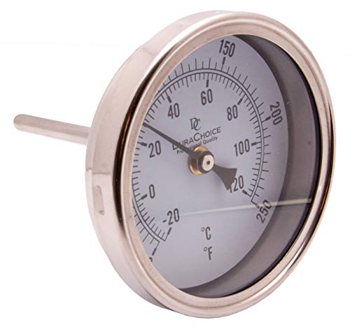Bimetal Thermometer,5" Face x 4" Stem, 0-250°F, Calibration Dial - size: [4" Stem, 0-250°F]