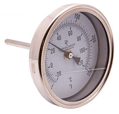 Bimetal Thermometer,5" Face x 4" Stem, 0-250°F, Calibration Dial - size: [4" Stem, 0-250°F]