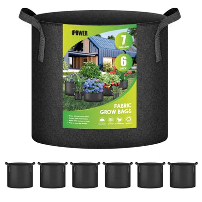 iPower Plant Grow Bag 7 Gallon 6-Pack Heavy Duty Fabric Pots, 300g Thick Nonwoven Fabric Containers Aeration with Nylon Handles, for Planting Vegetables, Fruits, Flowers, Black 2024 Version - color: Black, size: 7 Gallon