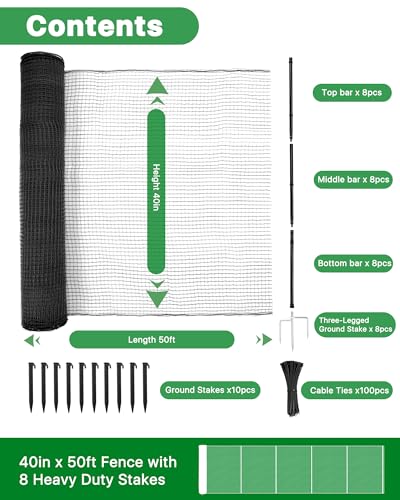 Temporary Fence with Metal Posts for Garden and Yard, 40" x 50' - size: 40"x50' Black