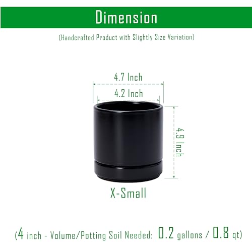 D'vine Dev 2-Pack Ceramic Pots with Saucers, Black, 4.7 in, 94-V-B-2 - color: Black, size: 4.7 Inch