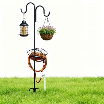 Garden Hose Holder, Freestanding Hose Stand for Outside, 150FT Hose Storage Organizer with 5-Prong Base and Shepherd Hooks for Garden Yard Patio