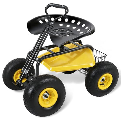 Sekey Rolling Garden Cart, 440 lb, 360° Swivel Adjustable Seat - size: 440LBS
