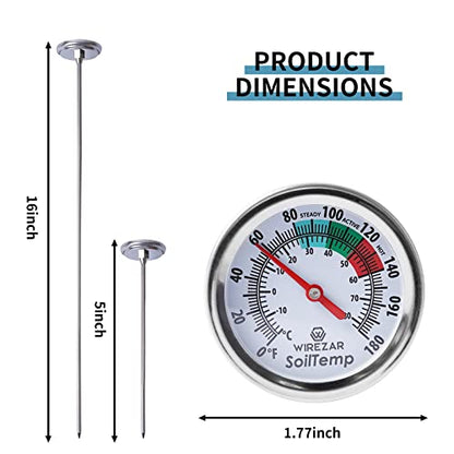 Backyard Compost Thermometer, 16 Inch Stainless Steel, Waterproof - size: 16''