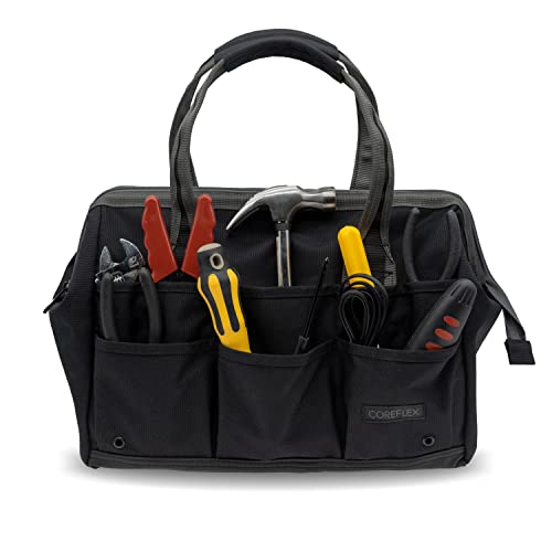 Coreflex 14 inch Wide-Mouth Tool Bag, Gear Bag, Multiple Purpose - for Plumbers, Electricians, Handymen also good for daily use, office use and camping. (Black) - color: Black