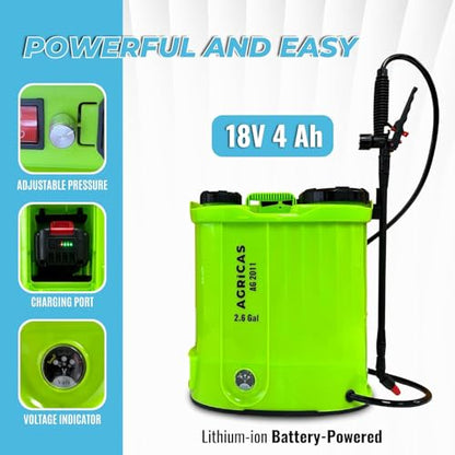 Battery Powered Backpack Sprayer-18V Dual Battery 2.6 Gal, Adjustable 0-100 PSI Pressure, 7 Nozzles, Telescopic Wand, Electric Sprayer, Lawn & Garden Use - color: Model1-Two Battery-2.6 Gal
