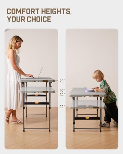 FanttikOutdoor Folding Table 4 Foot Quick Adjust Portable Plastic 4 Heights - color: Grey