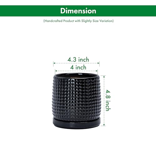 D'vine Dev Beaded Ceramic Pot with Saucer, 4 in, Glossy Black, 27-C-Z-2 - color: Glossy Black, size: 4.3 Inch