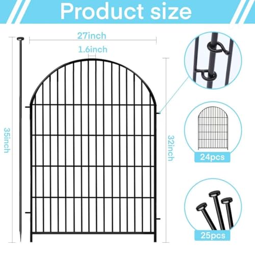Garden Fencing Animal Barrier 24 Panels, 32 in(H) x 54 Ft(L) No Dig Fences for Dogs, Black Rustproof Metal Wire Garden Fence with Gate, Temporary Dog Fence for Patio Outdoor Yard - size: 32''(H)-24panels-54ft(L)