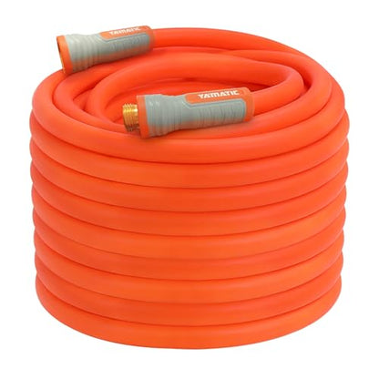 YAMATIC Flexible Garden Hose 5/8"x100ft, 360° Swivel Handle, Burst 600 PSI - color: Orange, size: 100' (feet) Male to Female with Swivel