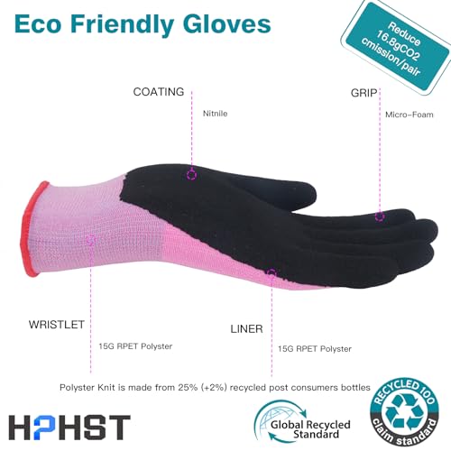 Work Gloves for Women, Eco Friendly Safety Work Gloves with Breathable Rubber Coated, Smart Touch,3 Pairs - color: Pink, size: Medium