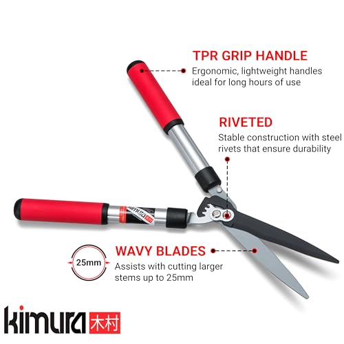 Kimura® Pro Heavy Duty Hedge Shears - Premium Garden Clippers with Patented Gearing Technology, Ultra Lightweight Aluminium Handles, Japanese SK5 Steel Blades, Ideal Shears for Gardening - 22" Trimmer - size: 22"