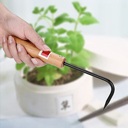 Iron Garden Claw Hand Tool, Single Claw Bonsai Root Rake with Wooden Handle, Multifunction Root Pick Rake for Digging, Weeding, Loosening, 2.36x8.66in