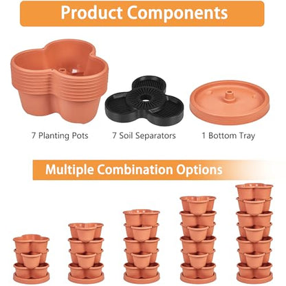 VECELO 7 Tier Vertical Garden Planter, Self Watering Stackable Planters with Wheels for Strawberries, Herbs, Flowers, Vegetables, Red - color: Red, size: 7 Tier
