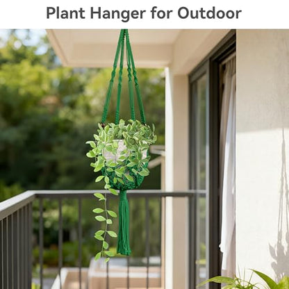 USLAI Macrame Plant Hanger, for Up to 6.5 Inch Pots, 35 Inch, Green, 2 Pack - color: 35+35 Inch - Green