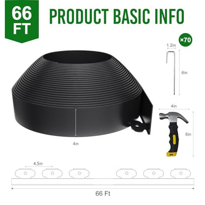 66FT Landscape Edging 4 in Tall with 70 Spikes, Garden Edging Border and 1 Hammer, Plastic Landscape Edging Border Lawn Edging for Landscaping, Flower Beds, Yard - size: 4 In x 66 FT