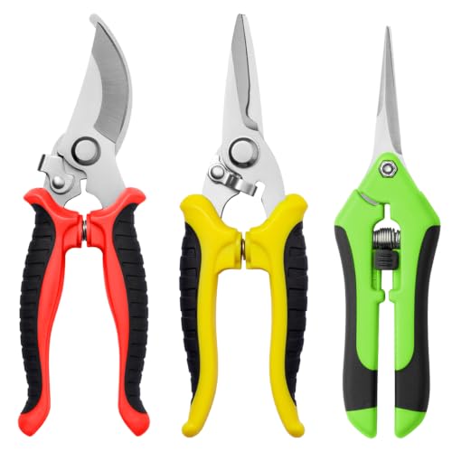Garden Pruning Shears 3 Pack Gardening Shears Garden Scissors Stainless Steel Plant Flower Scissors Clippers Pruning Shears tijeras de jardinería - color: Red and Black