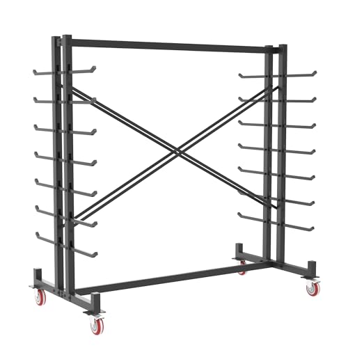 Lumber Storage Rack, Heavy-Duty 2000LBS Rolling Lumber Rack on Wheels, 7-Tier Wood Storage Rack with X-Braced Steel Frame, Pipe Rack Organizer Shelving Unit for Garage Workshop - style: With Wheel