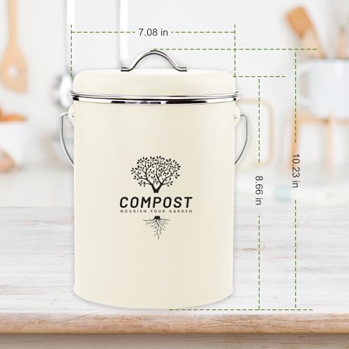Kitchen Countertop Compost Bin, Odor Resistant Indoor Compost Bin with Lid and Charcoal Filter, Rust Resistant Coated Compost Bucket, Compost Container, Cream - color: Cream, size: Medium