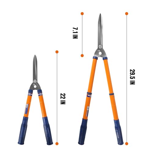 WADFOW Hedge Clippers with Adjustable Telescopic Handle & Wavy SK-5 Steel Blade, Professional Hedge Shears for Precise Pruning and Trimming Borders, Bushes