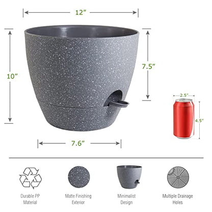 UOUZ 12inch 2Pack Large Self Watering Planters, Plastic Plant Pots with 60oZ Removable Deep Reservoir and Multi Mesh Drainage Holes for Indoor Outdoor Garden Plants and Flowers, Grey Speckles - color: Grey Speckles