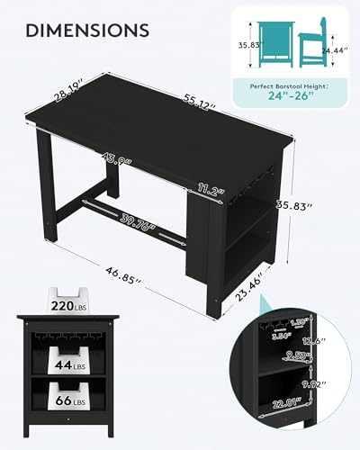 SERWALL Outdoor HDPE Counter-Height Bar Table with Storage Rack, Black - color: Black, size: 1 Bar Table