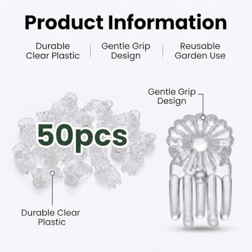 Garden Plant Clips, White Orchid Stem Support Clamps for Vine Training, Flower Stake Holders, 50 Count Pack - color: White