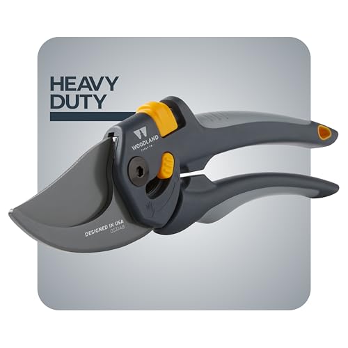Woodland Tools Co. Heavy Duty Bypass Pruning Shears – 5/8" Cut Capacity, High Carbon Steel Blade, Internal Spring, Adjustable Grip Slider, Garden Hand Pruner for Plants, Shrubs, and Live Stems - style: Heavy Duty Bypass Pruner