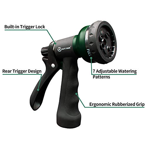 AUTOMAN Garden Hose Nozzle, Water Hose Sprayer Nozzle with 7 Adjustable Watering Patterns, Slip Resistant for Watering Plants, Lawn& Garden, Washing Cars, Cleaning, Showering Pets & Outdoor Fun. - color: Dark Green