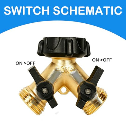LIULO TOOL Brass Garden Hose Splitter 2 Way, Hose Y Splitter 3/4 Inch Heavy Duty Brass Hose Connector Tap Splitter, Hose Spigot Adapter 2 Valves with Rubber Washers (1 Pack) - size: 1 Pack