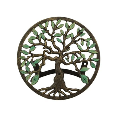 Zeckos Garden Hose Holder Tree of Life 12 Inch Cast Iron Green Bronze - color: Tree of Life - Green