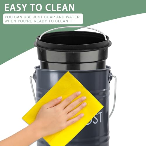 Vipush Compost Bin Kitchen Countertop Composter with lid – Small Compost ContainerI Includes Inner Compost Bucket Liner & Charcoal Filter, Grey