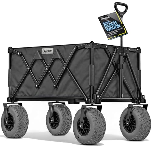 Beach Wagon with Heavy-Duty 10" Air Tires - All Terrain Folding Cart with Big Wheels for Sand and Gravel - 300 LB. Capacity (Black) - color: Black