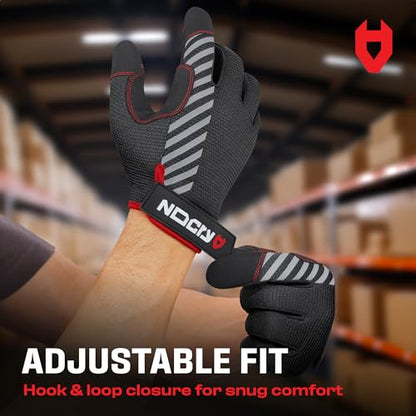 NoCry Utility Gloves for Men with Reinforced Fingers and Thumb Crotch; Double Stitched Palm and Touchscreen Tips; Breathable and Highly Flexible; — Ideal for Mechanics, Construction and Yard Work - size: Medium, style: Lite
