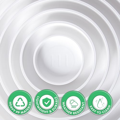 Phoenix Vine 12 Inch Plastic Plant Saucer Water Drip Tray, Heavy Sturdy Round Plant Drainage Tray for Indoors Outdoor, Matte White, 21-TY-12W-1 - size: 12"