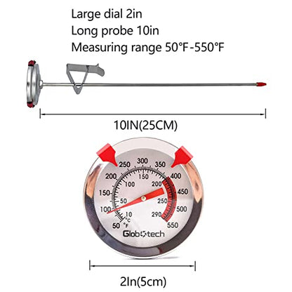 Water Proof 2" Dial Deep Fry Thermometer, Stainless Steel Cooking Thermometers for Meat Candy Grill Turkey, BBQ 12" Long Stem