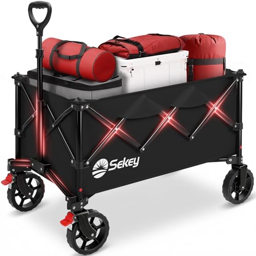 Sekey Collapsible Wagon, 300 lb Capacity, 29 in Cargo Bed, Compact Fold - color: Black, size: 300lbs