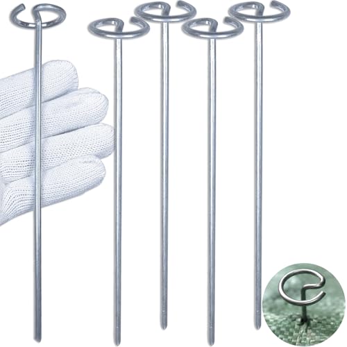 8 Inch Circle Top Landscape Staples, 100Pcs 8 Gauge Galvanized Steel Heavy Duty Gardn Stakes for Outdoor Gardening Weed Barrier Sod Fabric
