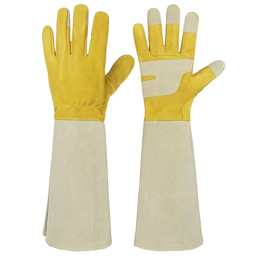 HANDLANDY Rose Pruning Gloves for Men Women, Thorn Proof Gardening Gloves - color: Butter Yellow, size: Medium (Pack of 1)