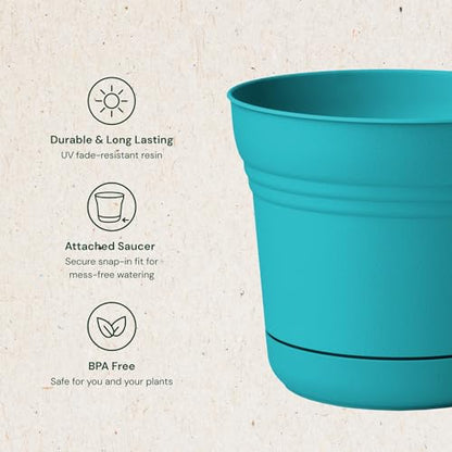 Bloem SP0726 Saturn Planter w/Saucer 7" Bermuda Teal, 7" - color: Bermuda Teal, size: 7"