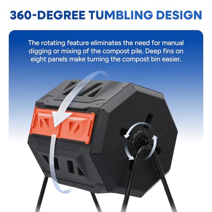PLASTIC PRINCE Compost Tumbler Rotating Garden Compost Bin Outdoor Dual Chamber 43 Gallon Backyard Composter Tumbling Barrel Mixer Outside, Large, Orange - color: Black/Orange
