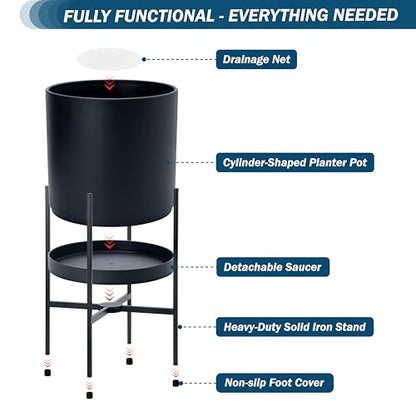 D'vine Dev Plastic Planter Pot with Metal Stand, Black, 16 in, 55-D-B-5 - color: Black, size: 16 Inch