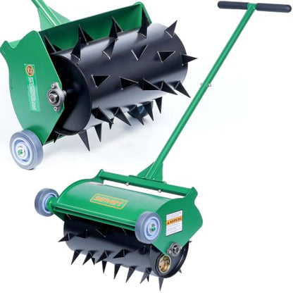 Rolling Lawn Aerator, Heavy Duty Push Spike Aeration Tool Up to 55 lbs, Manual Rotary Grass Aerator for Garden and Yard Use